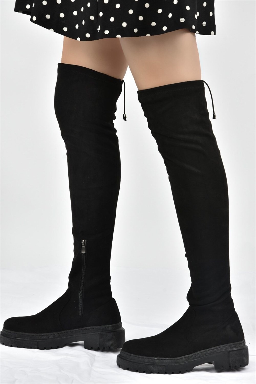 Fox Shoes Siyah Streç Dizüstü Esnek Süet Kadın Çizme L670125302 görsel 3