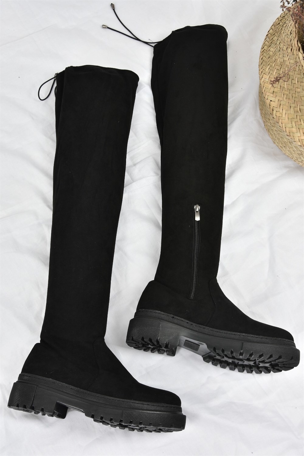 Fox Shoes Siyah Streç Dizüstü Esnek Süet Kadın Çizme L670125302 görsel 4