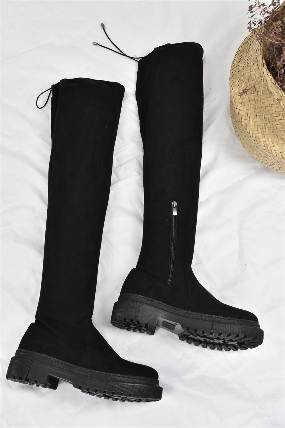 Fox Shoes Siyah Streç Dizüstü Esnek Süet Kadın Çizme L670125302 görsel 5