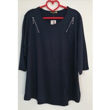 Hesna Anne Bluz-Penye Fermuar Detaylı Yuvarlak Yaka