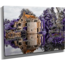 Dekoratif TASARIM12 Göl Mor Ağaç Şato Canvas Tablo