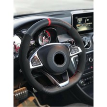 Gürler Oto Aksesuar Opel Corsa Alkantra Karbon Kırmızı Yüzüklü Direksiyon Kılıf