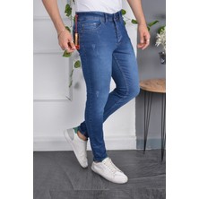 Drontin Italyan Kesim Skinny Fit Likralı Canlı Mavi Dar Kesim Tırnaklı Erkek Jean Kot Pantolon