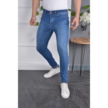 Drontin Italyan Kesim Skinny Fit Likralı Canlı Mavi Dar Kesim Tırnaklı Erkek Jean Kot Pantolon