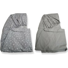 Bebek Özel   Pamuklu Bebek ve Çocuk Lastikli Çarşaf Gri ve Yıldızlı Gri 80X160 (2 Adet)