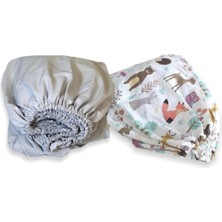 Bebek Özel   Pamuklu Bebek ve Çocuk Lastikli Çarşaf Gri ve Doğa 70X110 (2 Adet)