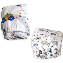 Bebek Özel   Pamuklu Bebek ve Çocuk Lastikli Çarşaf Trafik ve Gökkuşağı 80X120 (2 Adet)