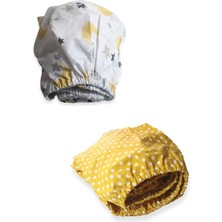 Bebek Özel   Pamuklu Bebek ve Çocuk Lastikli Çarşaf Sarı Ay Yıldız Puantiyeli 70X120 (2 Adet)