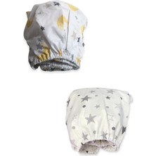 Bebek Özel   Pamuklu Bebek ve Çocuk Lastikli Çarşaf Sarı Ay ve Gri Yıldızlı 65X95 (2 Adet)