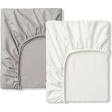 Bebek Özel   Pamuklu Bebek ve Çocuk Lastikli Çarşaf Beyaz ve Gri 90X200 (2 Adet)