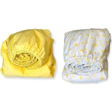 Bebek Özel   Pamuklu Bebek ve Çocuk Lastikli Çarşaf Sarı ve Sarı Yıldızlı 65X95 (2 Adet)