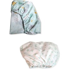 Bebek Özel   Pamuklu Bebek ve Çocuk Lastikli Çarşaf Yeşil Ay ve Yeşil Yıldızlı 90X200 (2 Adet)