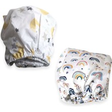 Bebek Özel   Pamuklu Bebek ve Çocuk Lastikli Çarşaf Sarı Ay ve Gökkuşağı 50X90 (2 Adet)