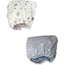 Bebek Özel  Pamuklu Bebek ve Çocuk Lastikli Çarşaf Gri Yıldızlılar 120X200 (2 Adet)