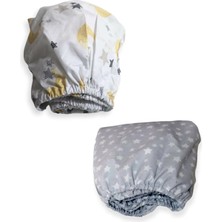 Bebek Özel  Pamuklu Bebek ve Çocuk Lastikli Çarşaf Sarı Ay ve Gri Zemin Yıldızlı 120X200 (2 Adet)