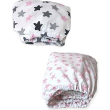 Bebek Özel   Pamuklu Bebek ve Çocuk Lastikli Çarşaf Pembe Yıldızlılar 90X130 (2 Adet)