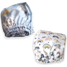 Bebek Özel   Pamuklu Bebek ve Çocuk Lastikli Çarşaf Gökkuşağı ve Mavi Bulutlu 90X140 (2 Adet)