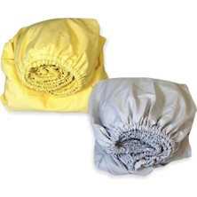 Bebek Özel   Pamuklu Bebek ve Çocuk Lastikli Çarşaf Gri ve Sarı 80X140 (2 Adet)