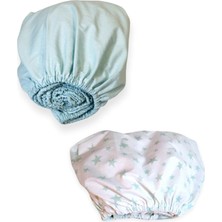 Bebek Özel   Pamuklu Bebek ve Çocuk Lastikli Çarşaf Mint Yeşili ve Yeşil Yıldızlı 70X160 (2 Adet)