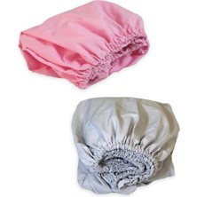 Bebek Özel Pamuklu Bebek ve Çocuk Lastikli Çarşaf Pembe ve Gri 40X80 (2 Adet)