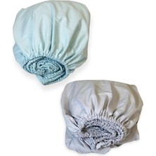 Bebek Özel   Pamuklu Bebek ve Çocuk Lastikli Çarşaf Mint Yeşili ve Gri 70X120 (2 Adet)