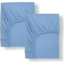 Bebek Özel   Pamuklu Bebek ve Çocuk Lastikli Çarşaf Mavi 60X160 (2 Adet)