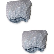 Bebek Özel   Pamuklu Bebek ve Çocuk Lastikli Çarşaf Yıldızlı Gri 80X140 (2 Adet)