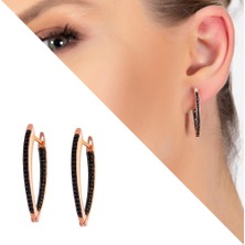 DAVİD BLACK Starlight Diamond Siyah Zirkon Taşlı v Tasarım Rose Renk 925 Ayar Gümüş Küpe