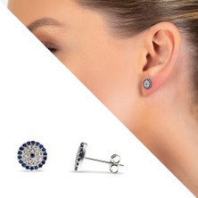 DAVİD BLACK MaviBeyaz Zirkon Taşlı Çiçek Tasarım 925 Ayar Gümüş Kadın Küpe