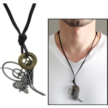 DAVİD BLACK Tuğra Tasarım Ayarlanabilir Ip Zincirli Prinç Erkek Kolye