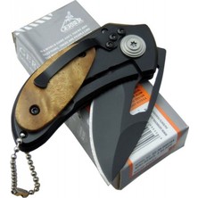 Gerber GB D19 Tombul, Küt Ağız K Çakı 12 cm - Ahşap  Metal Sap, Kemerlikli