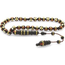 DAVİD BLACK Sistemli Kırmızı-Beyaz Mine Dolgulu Pirinç Sarmal Arpa Kesim Kuka Tesbih