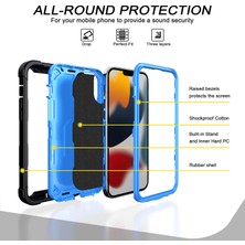 Eabhulie iPhone 13 Pro  Koruma Shockproof Bumper Yerleşik Standlılı Kılıf Kapaklı Siyah - Mavi (Yurt Dışından)