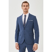 ALTINYILDIZ CLASSICS Erkek Lacivert Ekstra Slim Fit Dar Kesim Yünlü Kareli Takım Elbise