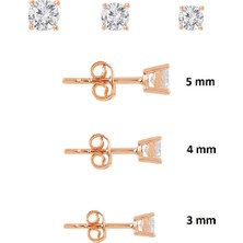 Söğütlü Silver Gümüş Rose Pırlanta Montürlü 3 Boy Tektaş Kombin Küpeler