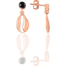 Söğütlü Silver Gümüş Siyah Taşlı Deniz Kabuğu Modeli Küpe