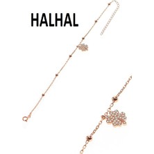 Söğütlü Silver Gümüş Yonca ve Zirkon Taşlı Toplu Zincir Halhal