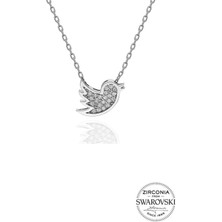 Söğütlü Silver Gümüş Swarovski Taşlı Pırlanta Modeli Kuş Kolye
