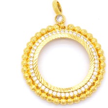 Ferizz Altın Kaplama Zirkon Taşlı Dorika Yuvarlak Tam Çerçeve Kolye Ucu