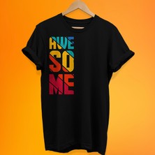 Remonz Awesome Baskılı %100 Pamuk Oversize T-Shirt Büyük Beden Tişört