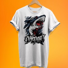 Remonz Köpekbalığı Baskılı %100 Pamuk Oversize T-Shirt Büyük Beden Tişört