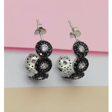 925 Gümüş Siyah Taşlı Halka 925 Ayar Gümüş Küpe