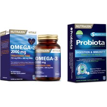 Nutraxin Omega 3 Balık Yağı 2000 Mg 60 Yumuşak Kapsül + Probiota (Özel Probiyotik Desteği) 60 Tablet