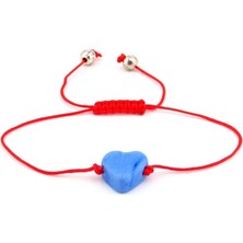 Solfera Murano Cam Mavi Kalp Makrome Kırmızı Ip Kadın   Bileklik