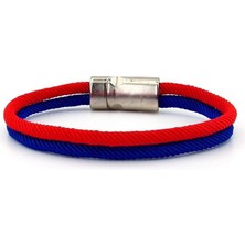 Solfera Kırmızı Lacivert Iki Sıra Metal Mıknatıs Erkek  Bileklik