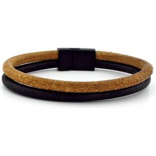 Solfera Siyah Taba  Deri Metal Mıknatıs  Bileklik