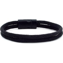 Solfera Siyah Iki Sıralı Metal Siyah Mıknatıslı Erkek  Bileklik