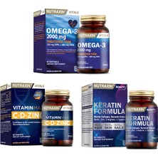 Nutraxin Omega 3 Balık Yağı 2000MG 60 Kapsül+Vitamin Max (C,d,zinc) 60 Tablet+Saç ve Tırnaklar Için Keratin