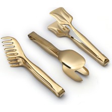 Meltem Titanyum Gold 5"li Makarna Salata Pasta Şeker ve Buz Maşa Takımı-Gold