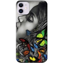 Hesaplı Dünya Apple iPhone 11 Kılıf Kelebekler ve Kız Baskılı Esnek TPU Silikon